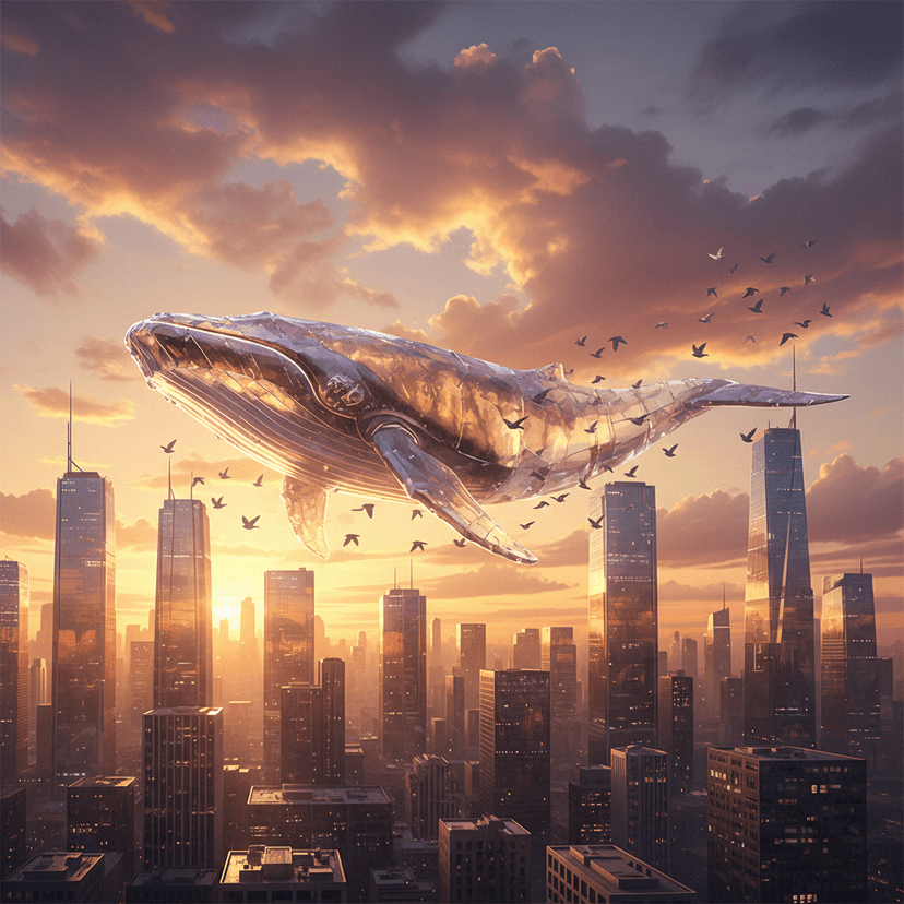 AI-generated whale and city skyline